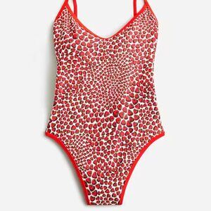 JCrew '90s one-piece swimsuit in reversible strawberry-stripes print